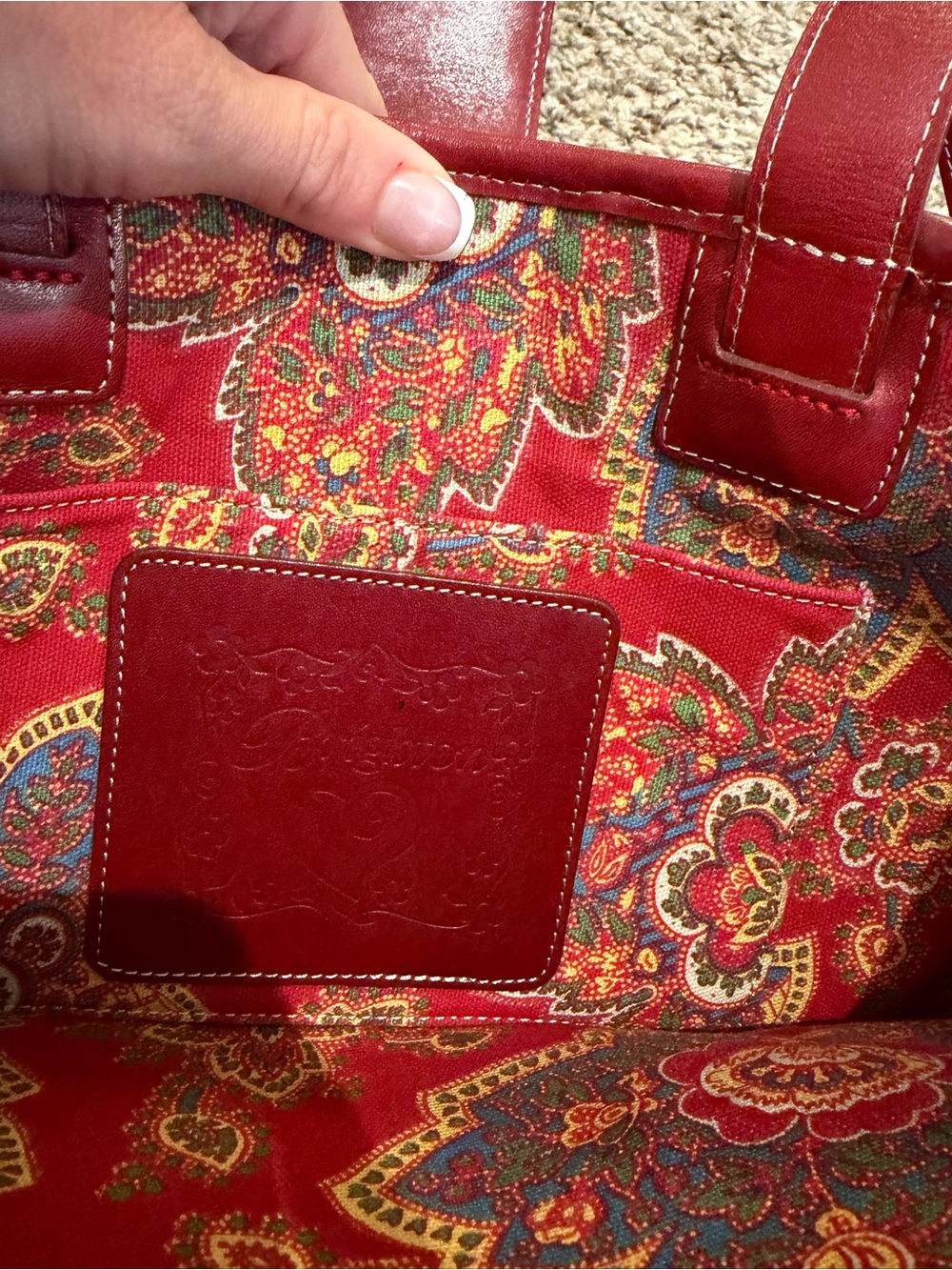 Red-Trim Woven Straw Tote Bag - Picture 3 of 4